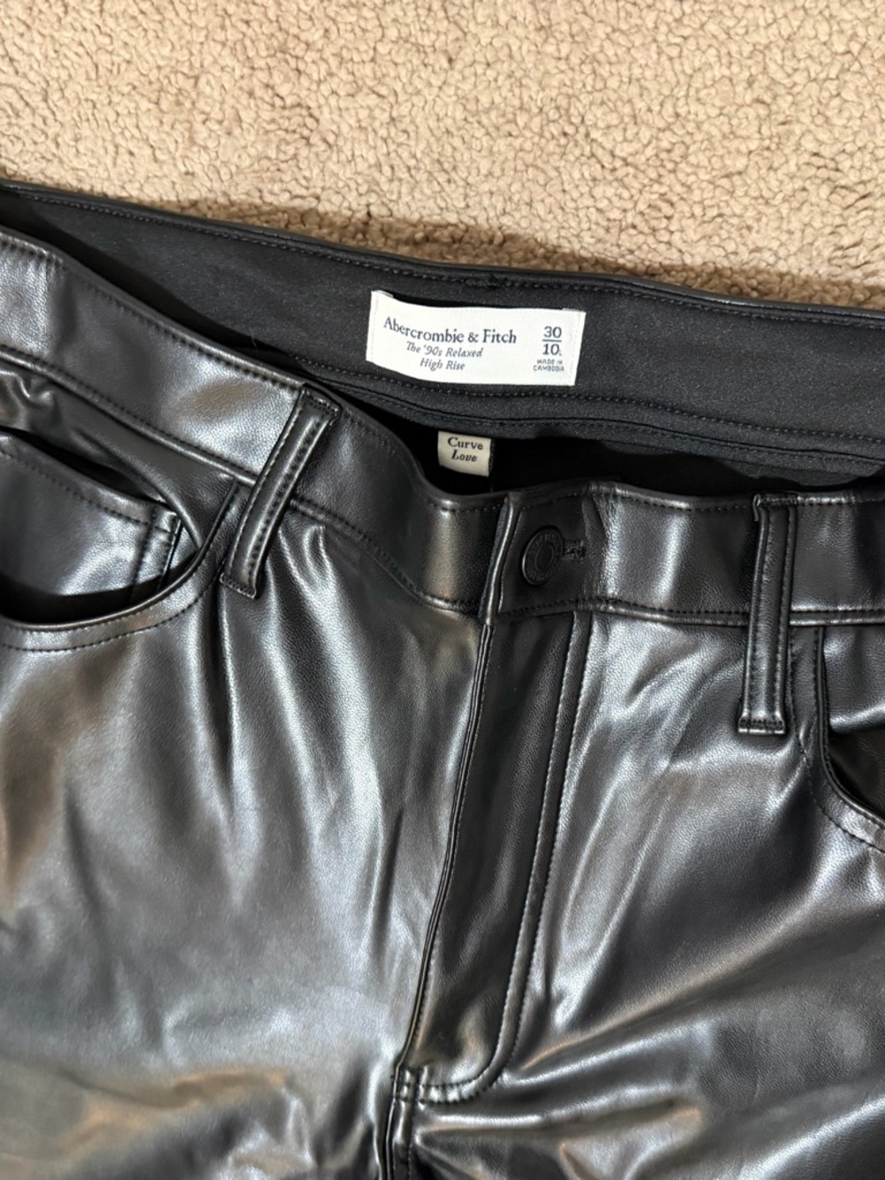 Abercrombie & Fitch Black Faux Leather High-Rise Pants with Belt Loops